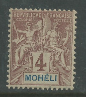 Mohéli N° 3 XX Type Groupe : 4 C. Lilas-brun Sur Gris, Sans Charnière, TB - Ungebraucht