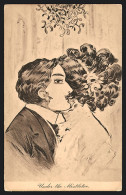 Künstler-AK Charles Dana Gibson: Under The Mistletoe, Gesichter Verschmelzen Ineinander, Optische Täuschung  - Sonstige & Ohne Zuordnung