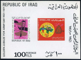 Iraq 580a, MNH. Mi Bl.21. Army Day 1971, Golden Jubilee. Soldiers, Tank, Map. - Iraq