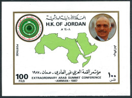 Jordan 1313 Sheet, MNH. Michel Bl.57. Special Arab Summit Conference, 1987. Map. - Jordan