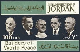 Jordan 534K,MNH.Mi Bl.39. Builders Of World Peace,1967.De Gaulle,Pope Paul VI, - Jordanie