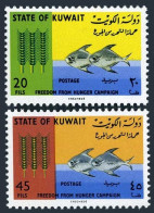Kuwait 310-311, Hinged. Mi 304-305. FAO 1966. Freedom From Hunger. Wheat, Fish. - Koweït