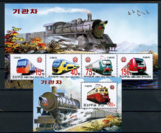 Nordkorea Kleinbogen 4829-4832, Block 605 Postfrisch Eisenbahn #IX054 - Korea (Nord-)