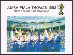 Malaysia 459,MNH.Michel 466 Bl.6. 1992 Thomas Cup Champions In Badminton. - Maleisië (1964-...)