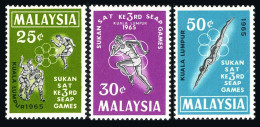 Malaysia 28-30, MNH. Mi 27-29. South East Asia Peninsular Games, 1965. Soccer, - Malasia (1964-...)