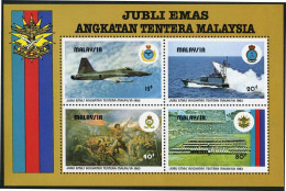 Malaysia 265a Sheet,MNH.Mi Bl.2. Armed Forces-50,1983.Aircraft,Navy,WW II Scene - Malesia (1964-...)