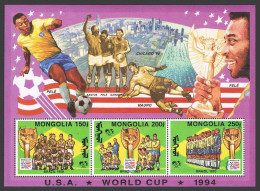 Mongolia 2155a-2157a Sheets, MNH. World Soccer Cup USA-1994. Championship Teams. - Mongolia