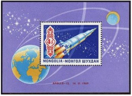 Mongolia 561, MNH. Mi 577 Bl.20. Space Achievements: USA, USSR, 1969. Apollo 12. - Mongolië