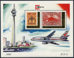 Mongolia 2247 Sheet,MNH.Mi Bl.256b. PhilEXPO CAPEX-1996.Stamps,Beaver,Plane. - Mongolië