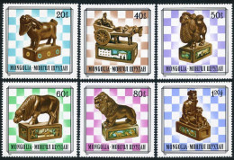 Mongolia 1202-1207,1208, MNH. Michel 1406-1411,Bl.75. Wood Chess Pieces,1981. - Mongolei