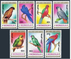 Mongolia 1896-1902, 1903 Sheet, MNH. Michel 2182-2188, Bl.155. Parrots, 1990. - Mongolie