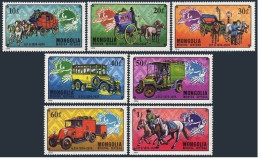 Mongolia 824-830,C68, MNH. Michel 909-915, Bl.38. UPU-100, 1974. Mail Transport. - Mongolei