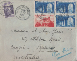 SEINE - LE PRE ST GERVAIS - LETTRE AVION POUR SUDNEY AUSTRALIE - LE 11-7-1951 - BEL AFFRANCHISSEMENT A  100F. - Tarifas Postales