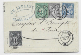 FRANCE SAGE 4C VERT+ 1C+15C+25C LETTRE COVER ORANGE 13 MAI 1878 AFFR QUADRICOLORE - 1849-1876: Classic Period