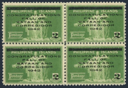 Philippines N8 Block/4,mint No Gum. 1942.Japan's Capture Of Bataan,Corregidor. - Filipinas