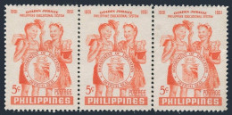 Philippines 575 Strip/3,MNH, $2.25. Michel 546. Educational System,50th Ann.1952 - Filipinas