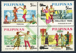 Philippines 1043-1046a Block, MNH. Mi 907-910. Philatelic Week Overprint, 1969. - Philippinen
