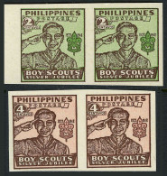 Philippines 528-529 Imperf Pairs, MNH. Mi 490B-491B. Boy Scouts, 25th Ann. 1948. - Philippinen