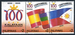 Philippines 2339 Ac Strip, MNH. Michel 2480-2482. Kalayaan-100, 1994. Flag. - Philippines