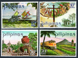 Philippines 1094-1097,MNH.Michel 963-966. 1971.Mayon Volcano,Big Jar,Ship,Train. - Filipinas