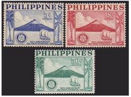 Philippines 618-619,C77, Hinged. Mi 589-591. Rotary-50,1955. Mayon Volcano,canoe - Filippine