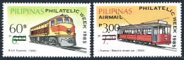 Philippines 1772-1773, MNH. Philatelic Week 1985. Locomotives Surcharged. - Filippine