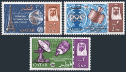 Qatar 61-63, MNH. Mi 64-66. ITU-100, 1965. Tokyo Olympic Games, Satellites. - Qatar