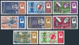 Qatar 61-68,68a,MNH.Mi 61-68,Bl.1A. ITU-100,1965.Tokyo Olympic Games,Satellites. - Qatar