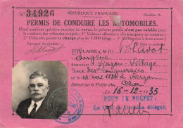 PERMIS DE CONDUIRE LES AUTOMOBILES.  CHER. 1935 - Documenti Storici