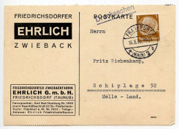 Germany 1936 Postcard; Frankfurt (Main) - Ehrlich, Friedrichsdorfer Zwiebackfabrik To Schiplage; 3pf. Hindenburg - Storia Postale