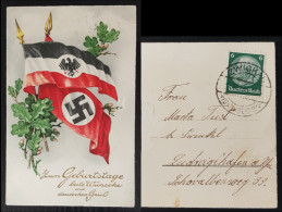 GERMANY THIRD 3rd REICH ORIGINAL COLOUR PROPAGANDA CARD BIRTHDAY GREETINGS FLAGS - War 1939-45