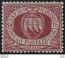 1894 San Marino Stemma 15c. Carminio Bruno Bc MNH Sassone N. 15 - Sonstige & Ohne Zuordnung