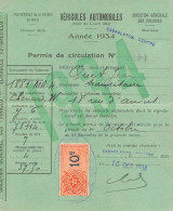 PERMIS DE CIRCULATION VEHICULES AUTOMOBILES.  CASABLANCA. 1934 - Historical Documents