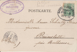 1902 - ALSACE - CONVOYEUR BAHNPOST BASEL LUXEMBURG (IND 7) ZUG 3 SUP ! - CP De OELENBERG => BRUNSTATT - Brieven En Documenten