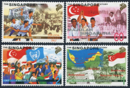 Singapore 853-856,857 Sheet, MNH. INGPEX-1998. History Of Independence. Flags. - Singapour (1959-...)