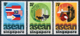 Singapore 282-284,MNH.Michel 285-287. ASEAN,10th Ann.1977.Grain,Cattle,Oil.Flags - Singapur (1959-...)