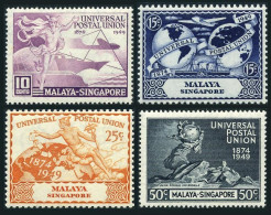 Singapore 23-26,hinged. Mi 23-26. UPU-75,1949. Mercury, Communications, Monument - Singapore (1959-...)