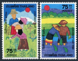 Thailand 909-910,hinged.Mi 932-933. Children's Day,1980.Rice Planting,field. - Thailand