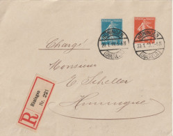 1919 - ALSACE - CACHET ALLEMAND HÜNINGEN Sur SEMEUSE ! ENV. RECOMMANDEE CACHET PROVISOIRE FRANCAIS HUNINGUE AU DOS ! - Storia Postale