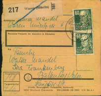 1952, 60 Pfg. Köpfe 2-mal Auf Paketkarte Aus "WAREN (MÜRIZ) - Storia Postale