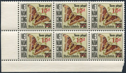Viet Nam South J22 Block/6,MNH.Michel P22. Due Stamps 1974.Butterflies. - Vietnam