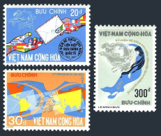 Viet Nam South 493-495, MNH. Michel 572-574. UPU-100, 1974. Map, Bird. - Vietnam