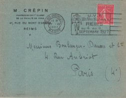 MARNE - REIMS PRINCIPAL - OMEC - U.V.F IIIe FETE FEDERALE REIMS DU 4 AU 11 SEPTEMBRE 1927 -1er FLIER ILLUSTREE TEMPORAI - Mechanical Postmarks (Advertisement)