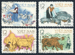Viet Nam 229-232,CTO.Michel 236-239. Animal Husbandry 1962.Feeding Poultry,pigs, - Viêt-Nam
