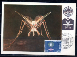 SWITZERLAND SUISSE SCHWEIZ SVIZZERA HELVETIA 1962 WHO ANTI-MALARIA CAMPAIGN PALUDISME 50c MAXI MAXIMUM CARD CARTE - Cartes-Maximum (CM)