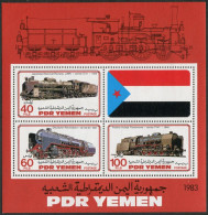 Yemen PDR 305 Ac Sheet,MNH.Michel Bl.13. Locomotives 1983. D51, Series 45, P37. - Jemen