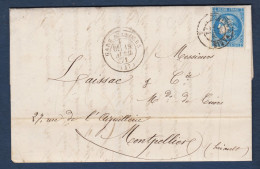 Bordeaux N° 46B Oblitéré C.à.d. D'ambulant ( Très Rare ) NANTES A PARIS Sur Lettre D'Angers - 1870 Bordeaux Printing