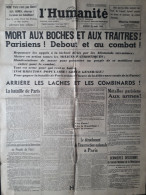 LIBERATION DE PARIS 22 AOUT 1944 PRESSE L HUMANITE - 1939-45