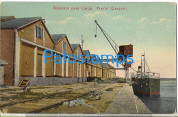 228876 ARGENTINA BUENOS AIRES QUEQUEN PUERTO PORT GALPONES PARA CARGA RAILROAD & SHIP  POSTAL POSTCARD - Argentinien