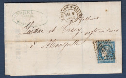 Bordeaux N° 45C ( Pli )  Oblitéré GC  2715 Sur Lettre De Moulins - Cote : 120 € - 1870 Ausgabe Bordeaux